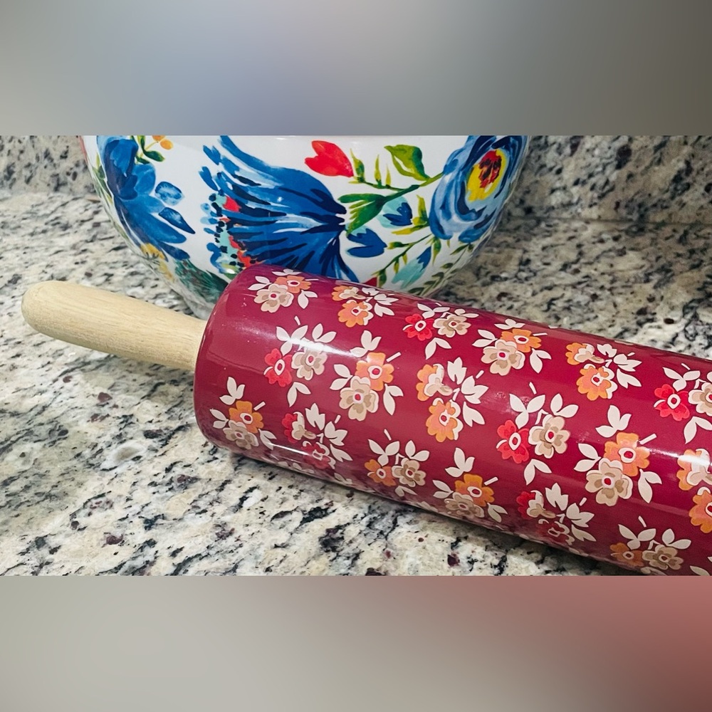 Retired Pioneer Woman “Fall Flowers” Autumn Harvest Ceramic Rolling Pin Rare